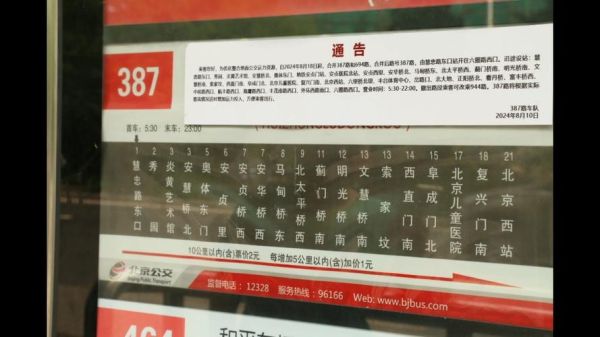 北京公交387路站点有哪些_387路首末班车时间